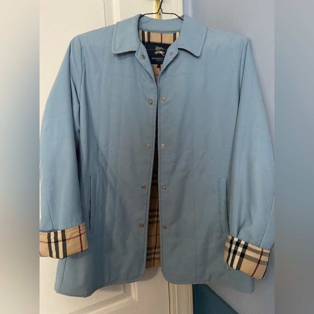 Burberry baby blue quilted jacket, size L